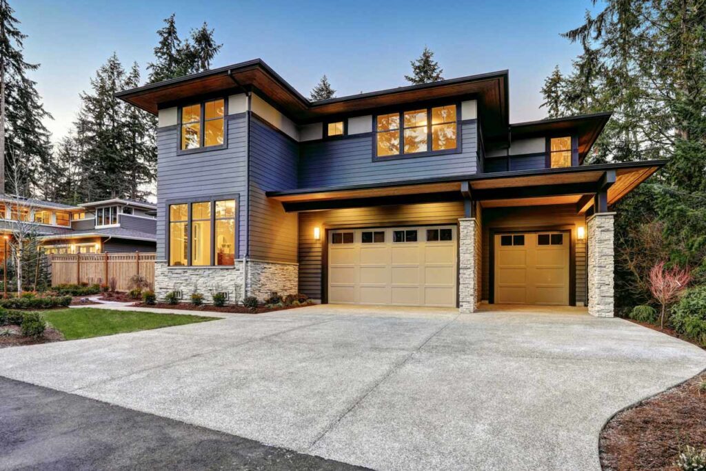 A modern suburban home with multiple garages.