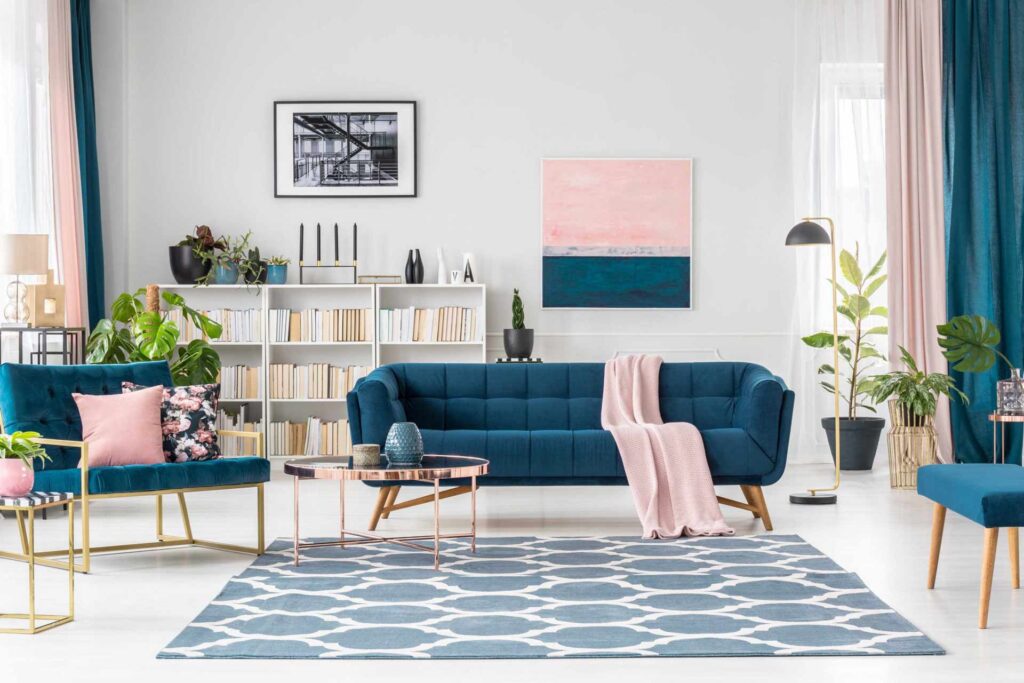 A modern, bright lounge room with simple and elegant furniture.